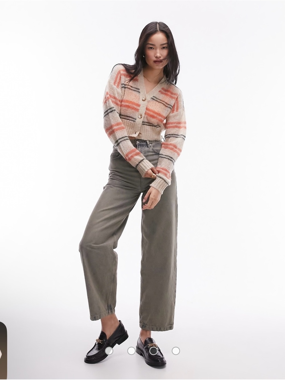 Topshop Mesh Cardigan with Coral and Black Stripes